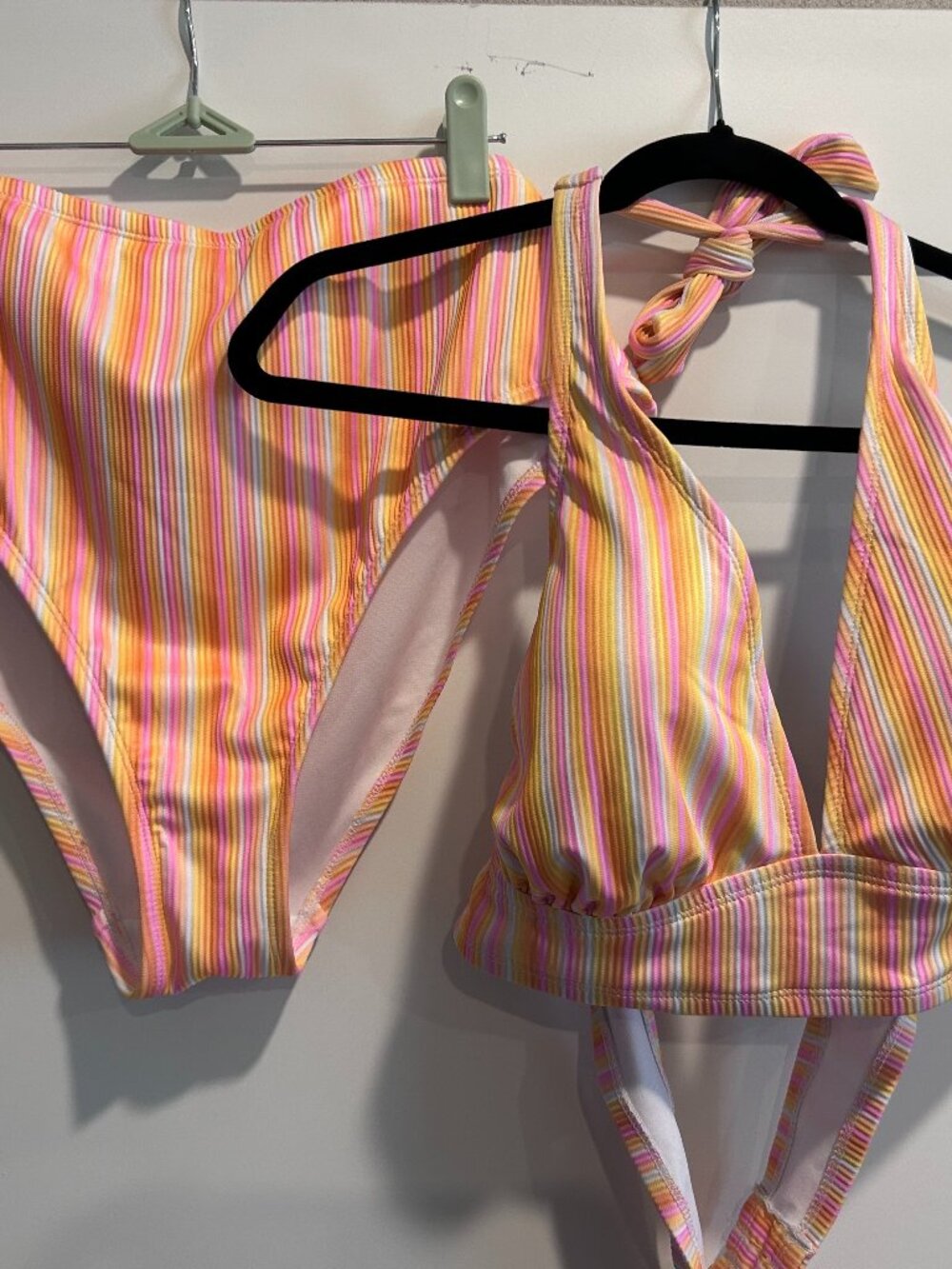 Wild Fable 1X Pastel Striped Ribbed Halter Bikini Set Pink Orange Yellow